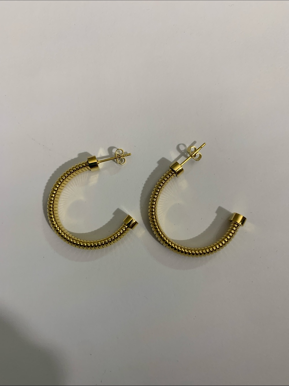Gold Tone Textured Hoop Earrings - Women Jewelry New